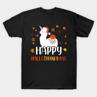 Happy Hallothanksmas / Cute Llama Happy Hallothanksmas T-Shirt